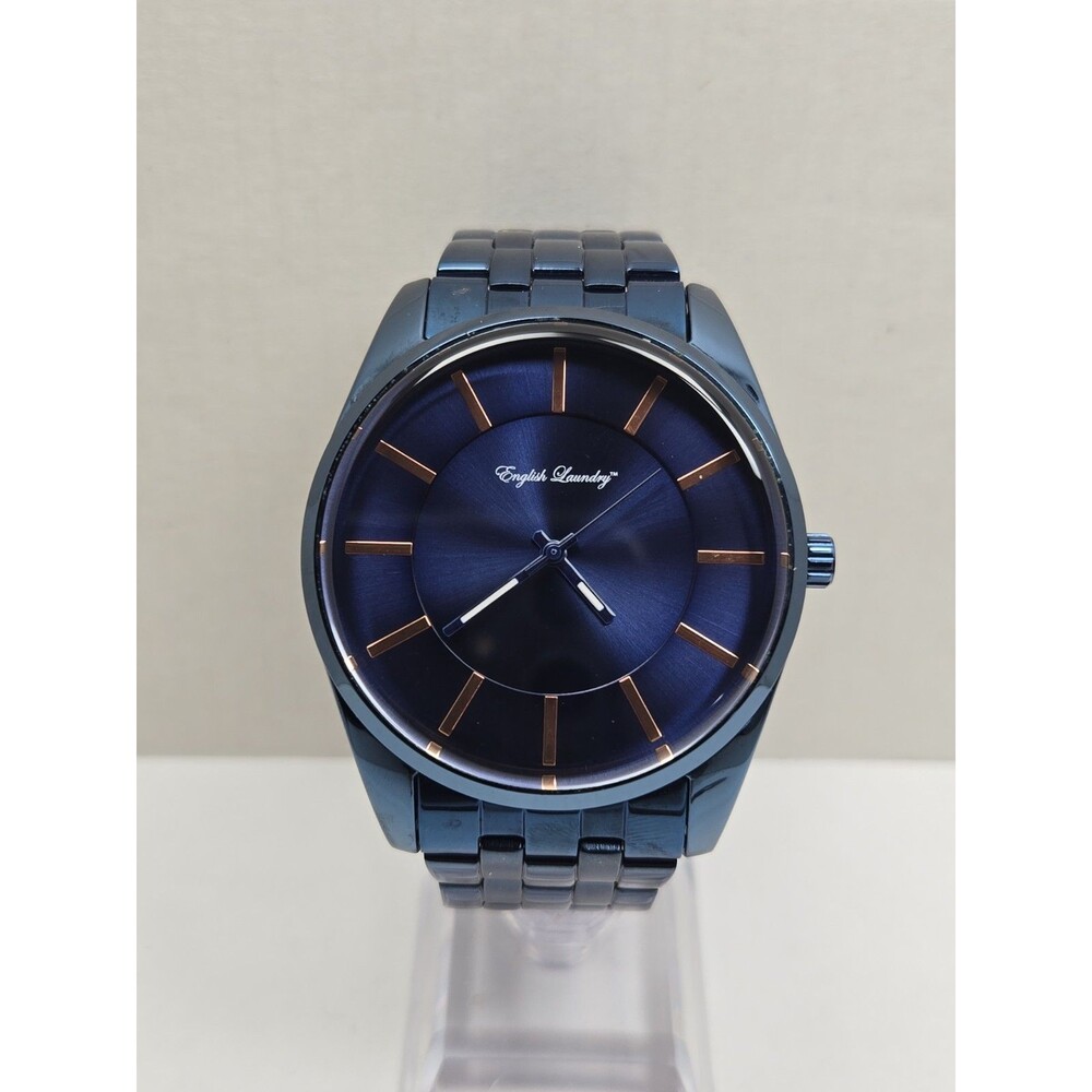 English Laundry EL7957 Mens Blue Rose Gold 45mm Quartz Classic Watch New Battery